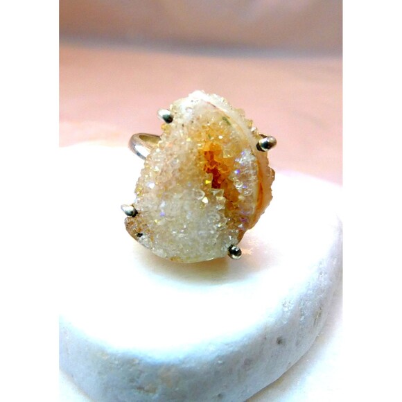 Spiralite Fossilized Quartz Crystal Shell Sterling Silver Ring Size 7.5 RARE - Picture 2 of 10